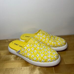 TOMS Alpargata Mallow Mule Yellow With White Daisy Print Women's Size 7